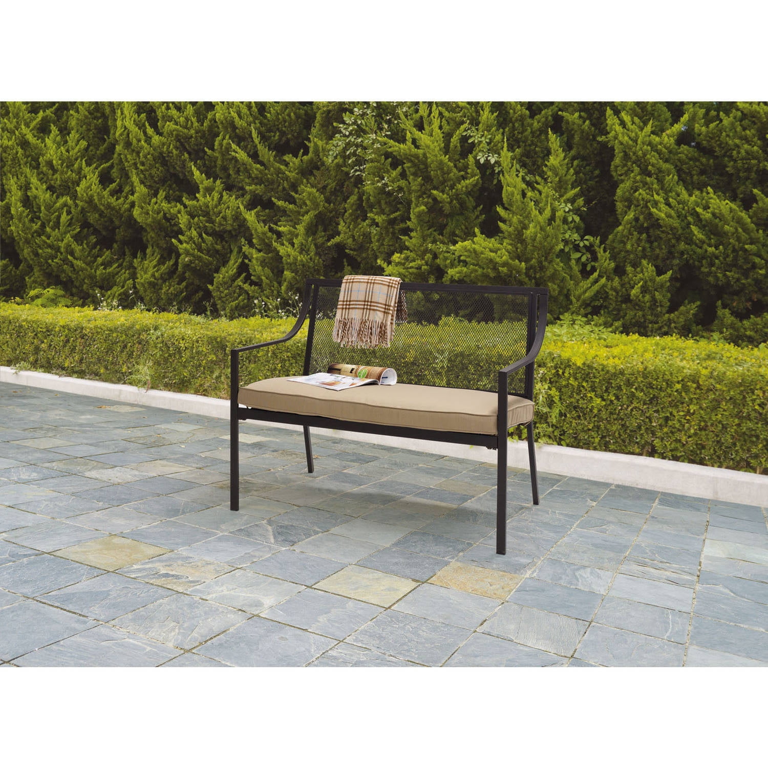 Mainstays Bellingham 2Seat Outdoor Bench with Cushion, Tan