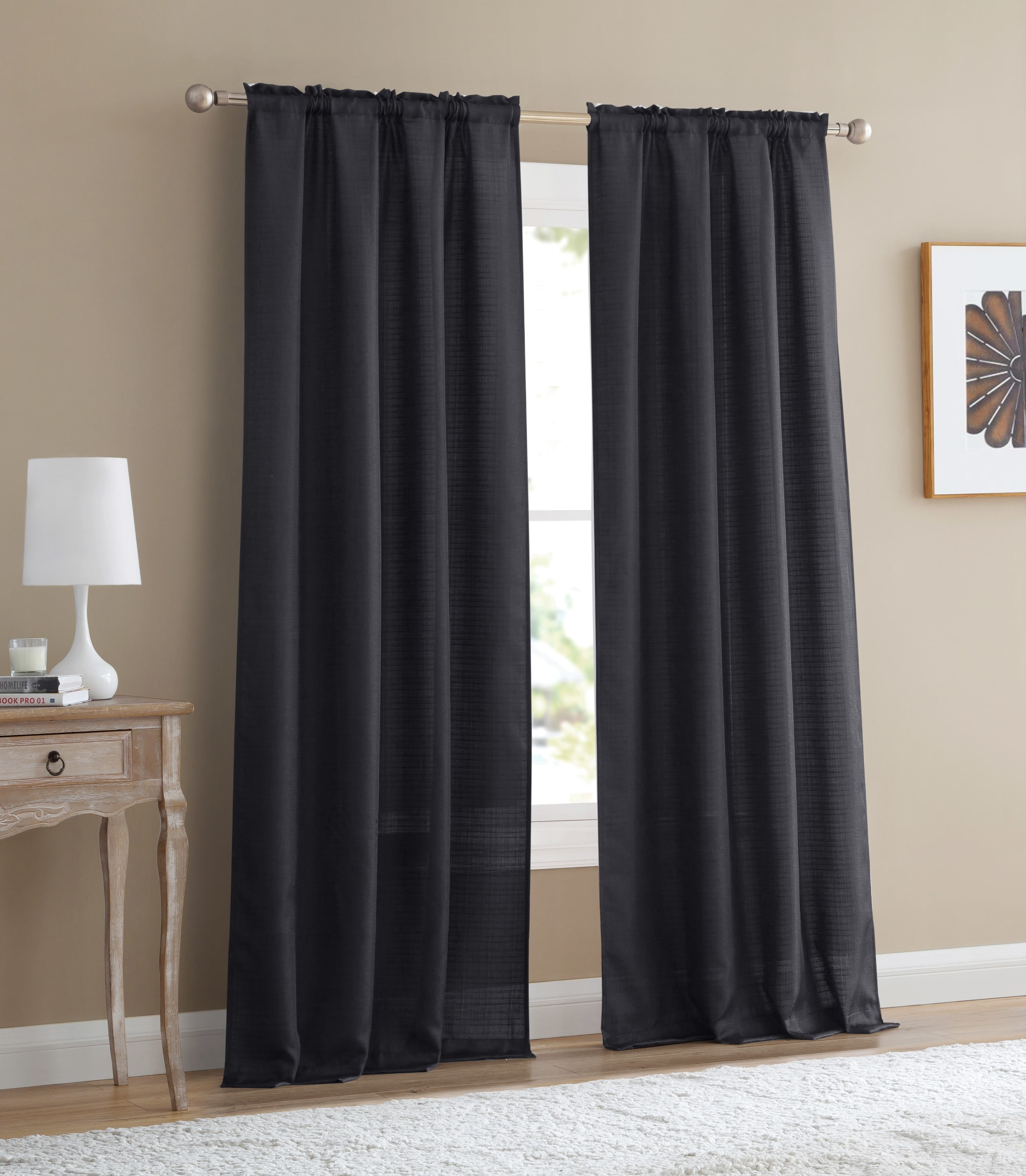 Mainstays Bennett Textured Curtain, Black 84 inch, Set of (2)