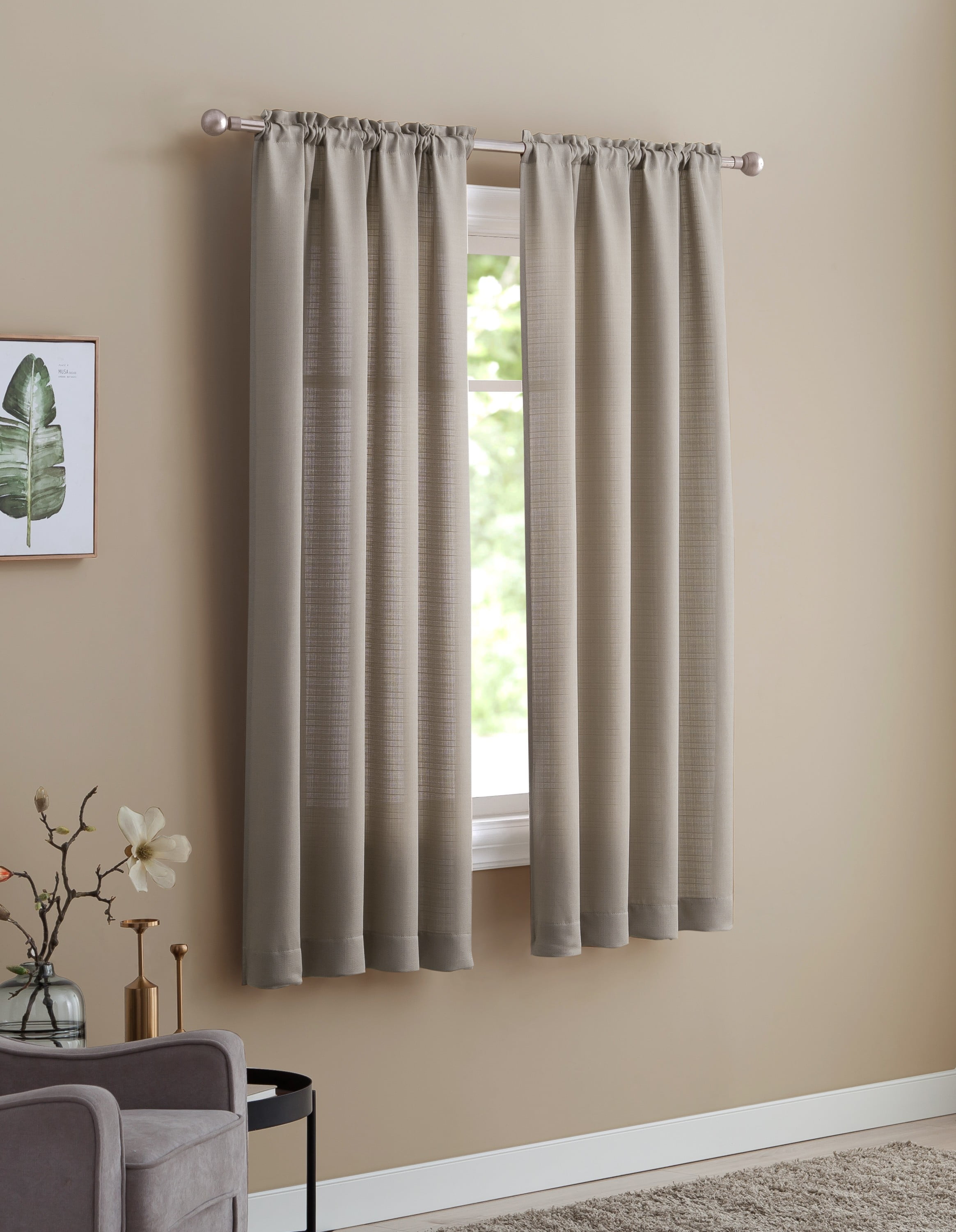 Mainstays Textured Curtain, Brown 54 inch, Set of (2)