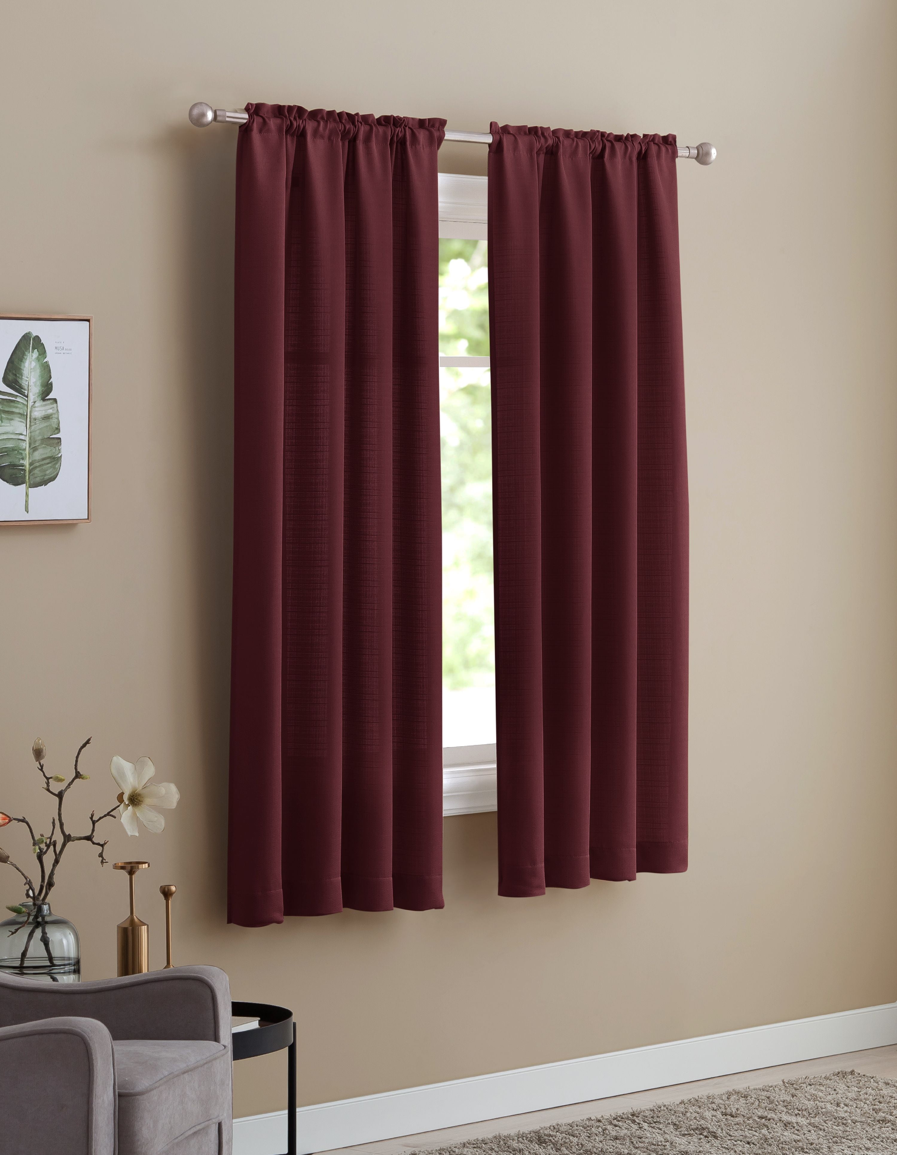 Mainstays Bennett Textured Curtain, Burgandy 63 inch, Set of (2)