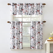 Mainstays 3-Piece Rod Pocket Cafe Curtain Tier Pair and Valance Set, Blue Bistro Print, 54 in W x 36 in L