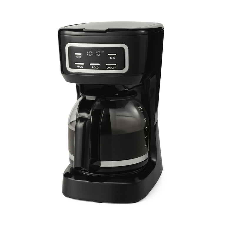 Mainstays Black 12-Cup Programmable Coffee Maker, 1.8 Liter Capacity, New 
