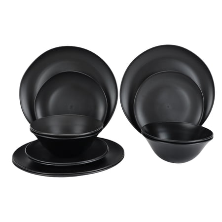 MAINSTAYS BLACK 12-PIECE ECO-FRIENDLY RECYCLED PLASTIC DINNERWARE SET