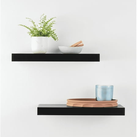Mainstays Black 16.5" Wood Floating Shelves, Set of 2
