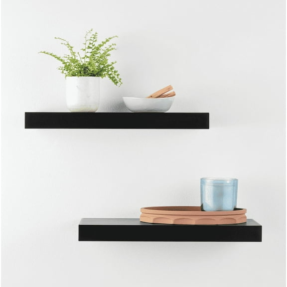 Mainstays Black 16.5" Wood Floating Shelves, Set of 2
