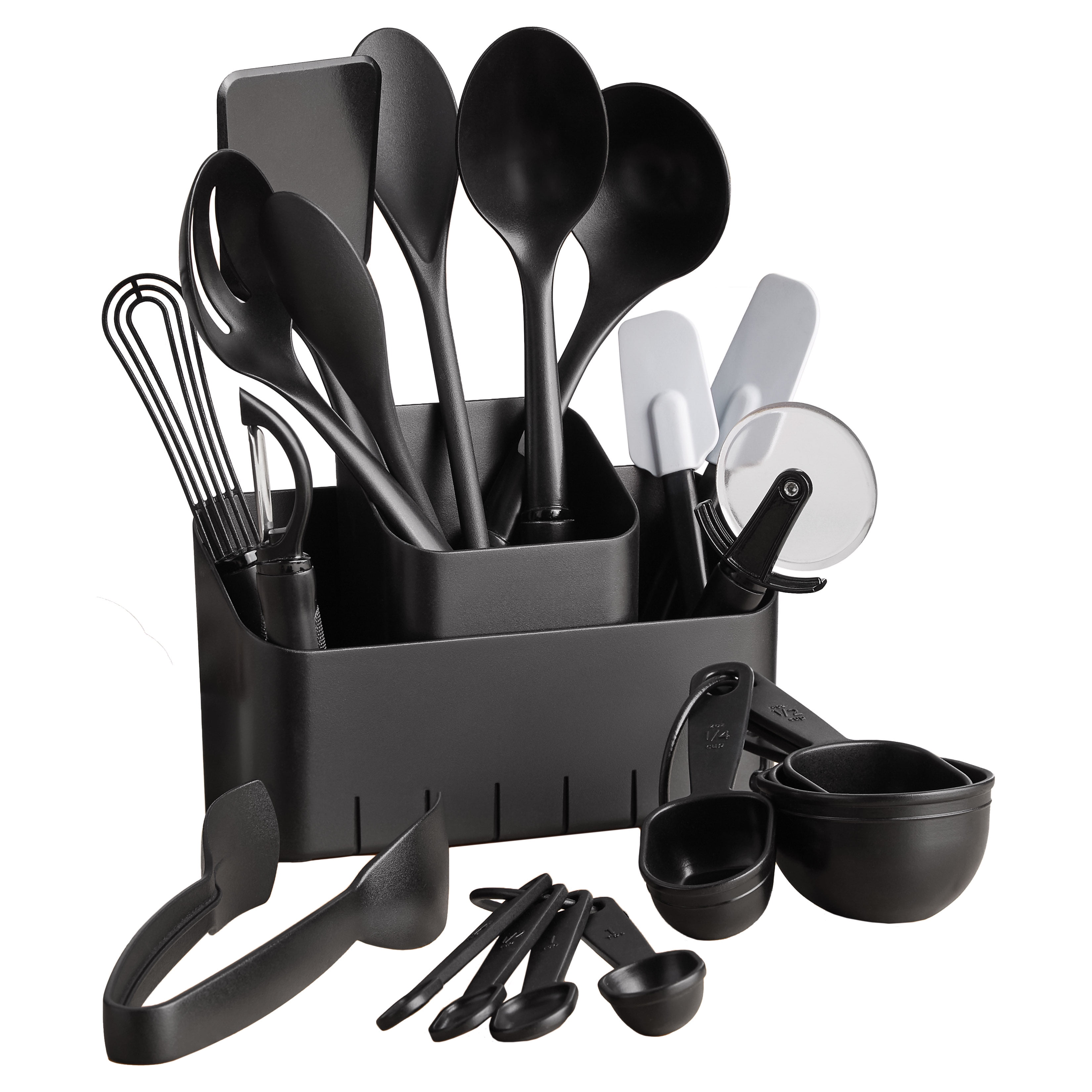 Country Kitchen 6 Pc Essentials Kitchen Stainless Steel Gadget Set Black  Gun Metal with Soft Touch Black Handles for Cooking