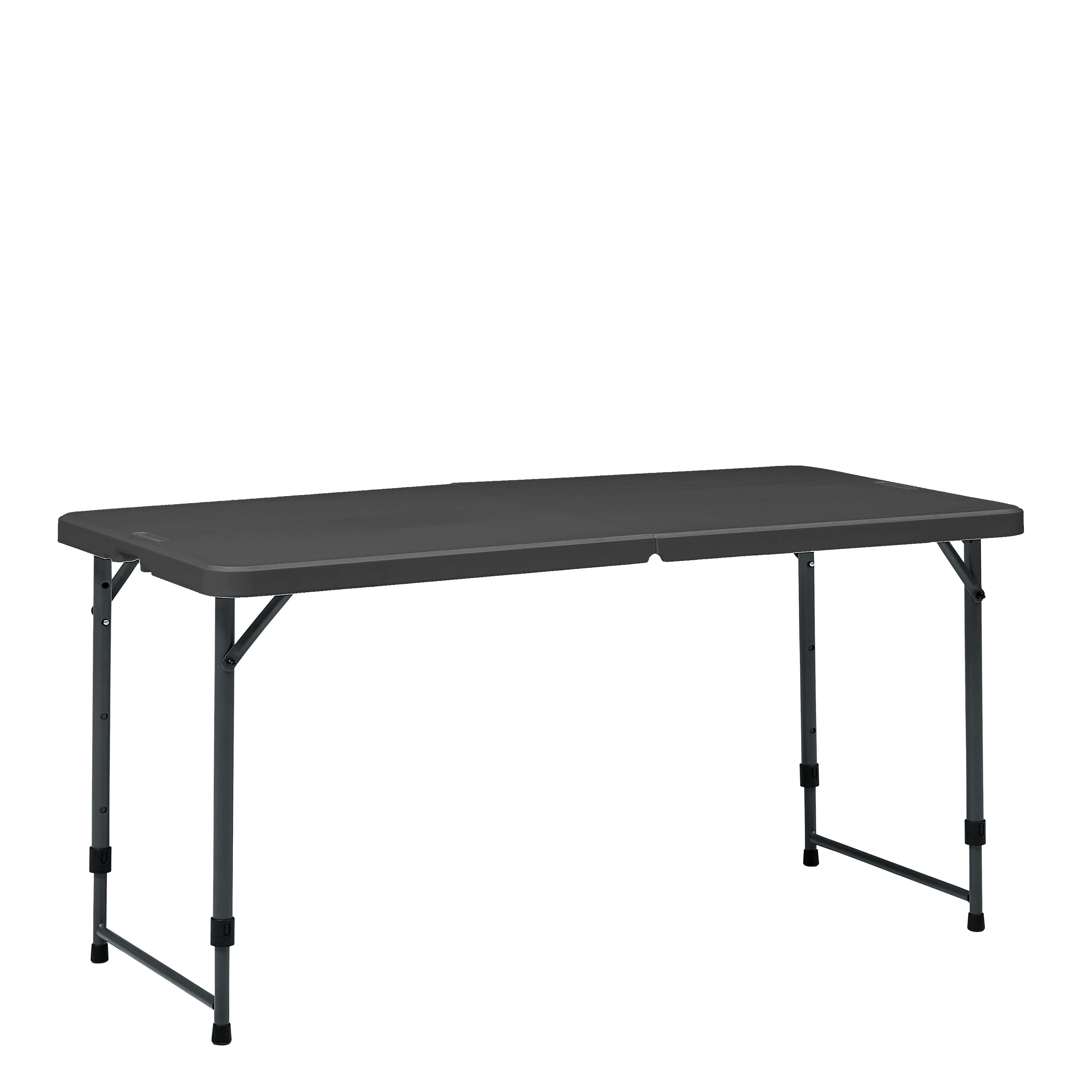 Mainstays Black 4 Foot Adjustable Height Folding Plastic Table, Easy Fold, Indoor Outdoor, 5-Year Warranty, Resistant to Scratch, Stain & UV Damage, Built-in Carry Handle for...