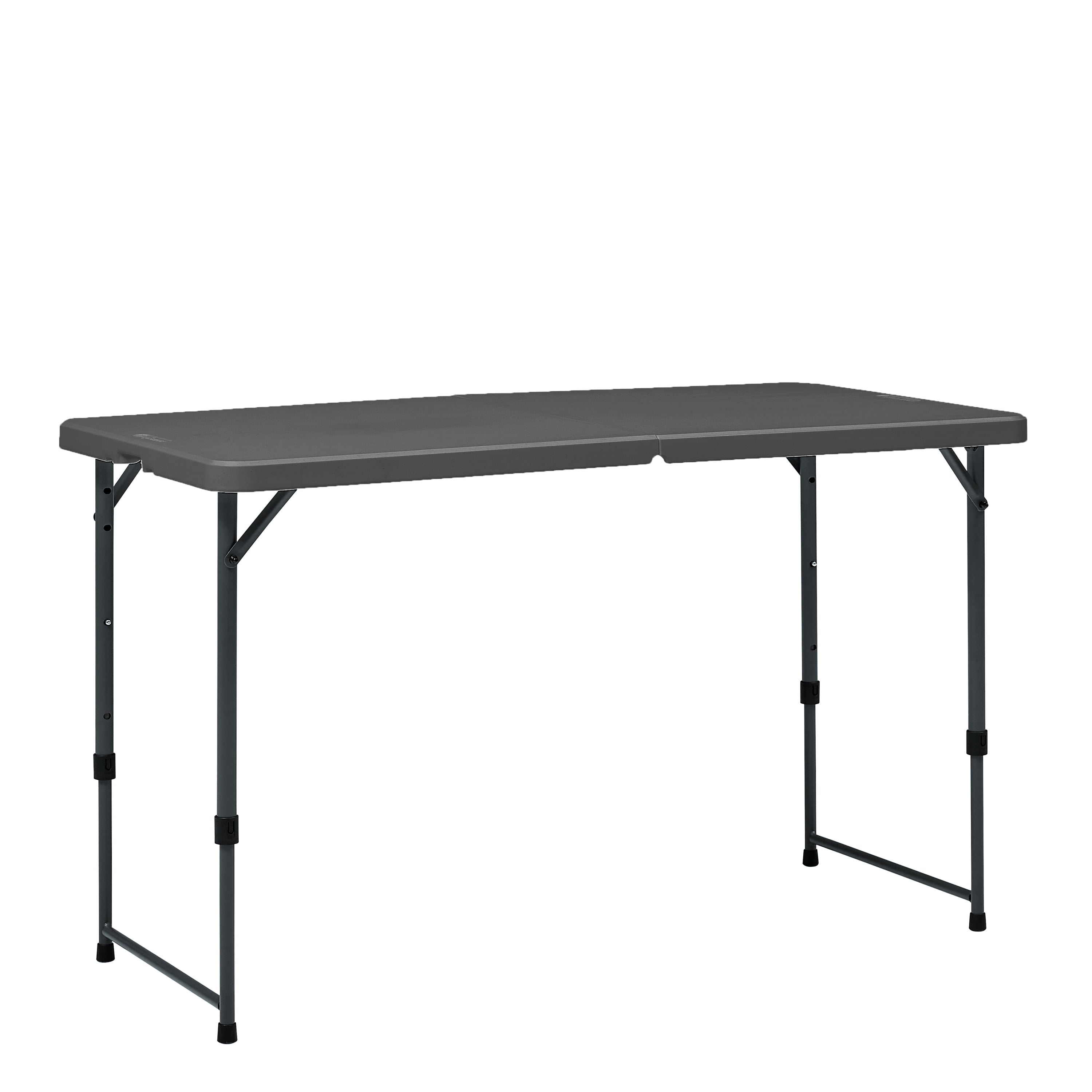 Mainstays Black 4 Foot Adjustable Height Folding Plastic Table, Easy Fold, Indoor Outdoor, 5-Year Warranty, Resistant to Scratch, Stain & UV Damage, Built-in Carry Handle for...