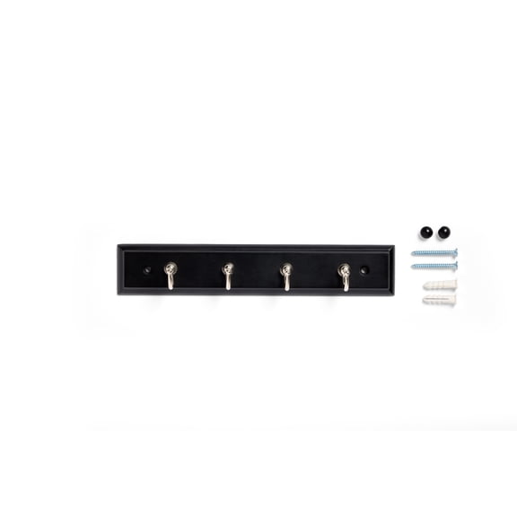 Mainstays Black 8.75 in Key Rail with 4 Satin Nickel Hooks for Keys, Mail and Leashes, 2 lb Capacity, 1 Pack