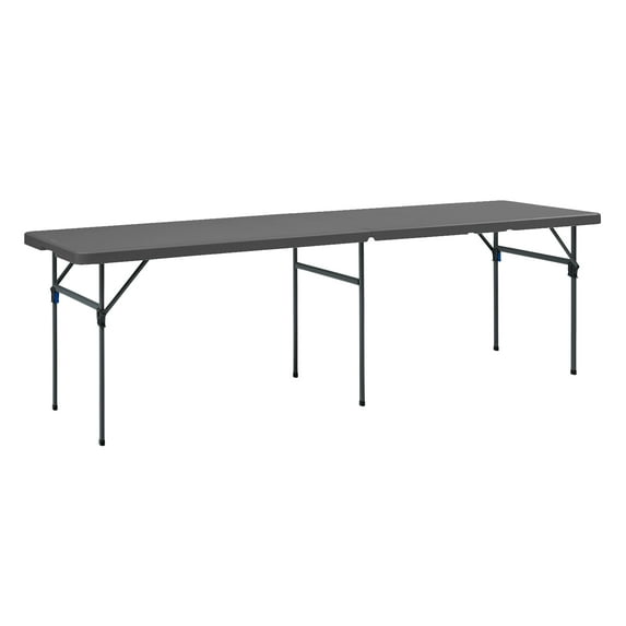 Mainstays Black 8 Foot Easy Fold Folding Plastic Table, Heavy Duty, Indoor Outdoor, Scratch Resistant, Stain & UV Damage