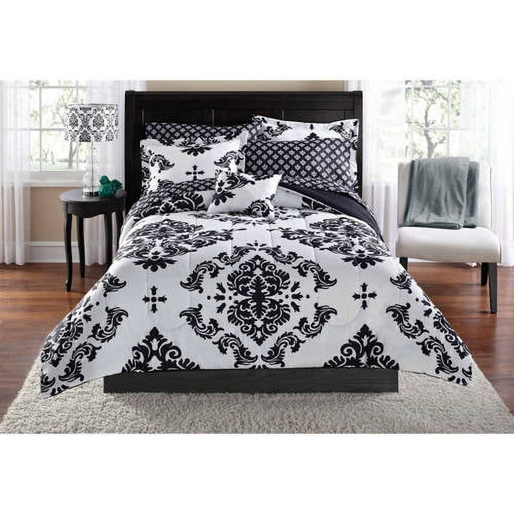 Mainstays Black 8 Piece Bed in a Bag Comforter Set With Sheets, Full