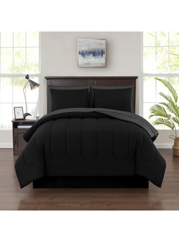 Mainstays Black 8 Piece Bed in a Bag Comforter Set With Sheets, King
