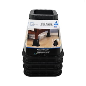 Mainstays Black Plastic Bed Risers to Raise Your Bed for Storage, 4 Pack, 6.50 in x 6.50 in x 6 in