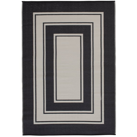 Mainstays Black Border Plastic Olefin Reversible Outdoor Rug, 5' x 7'