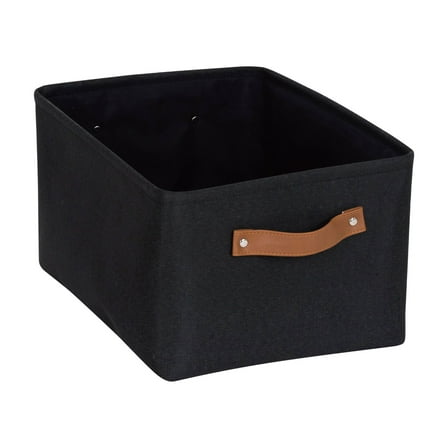 Mainstays Black Canvas Fabric Decorative Storage Basket with Handles, 15 in x 8 in x 11 in