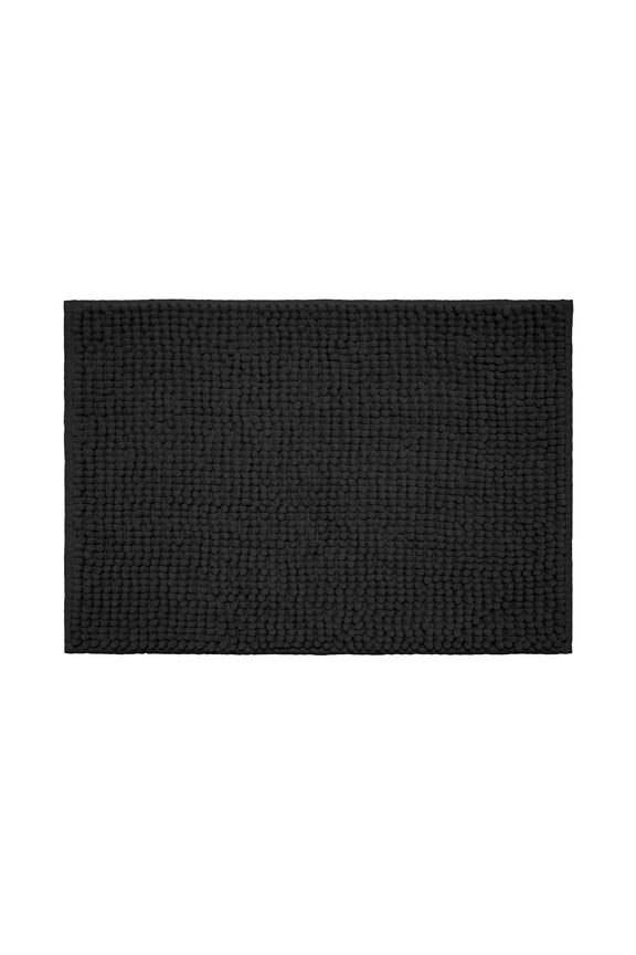 Basic Polyester Chenille Noodle Bath Rug, Rich Black, 17"x24", One Piece