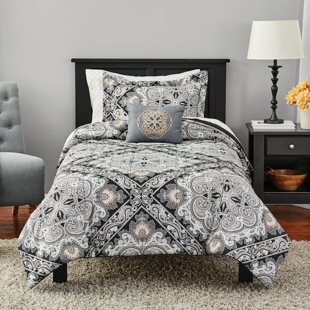 Mainstays Black Diamond Complete Comforter Bedding, Twin/Twin XL
