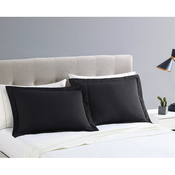 Mainstays Black Flange Microfiber Shams, Standard Shams, 2 Count
