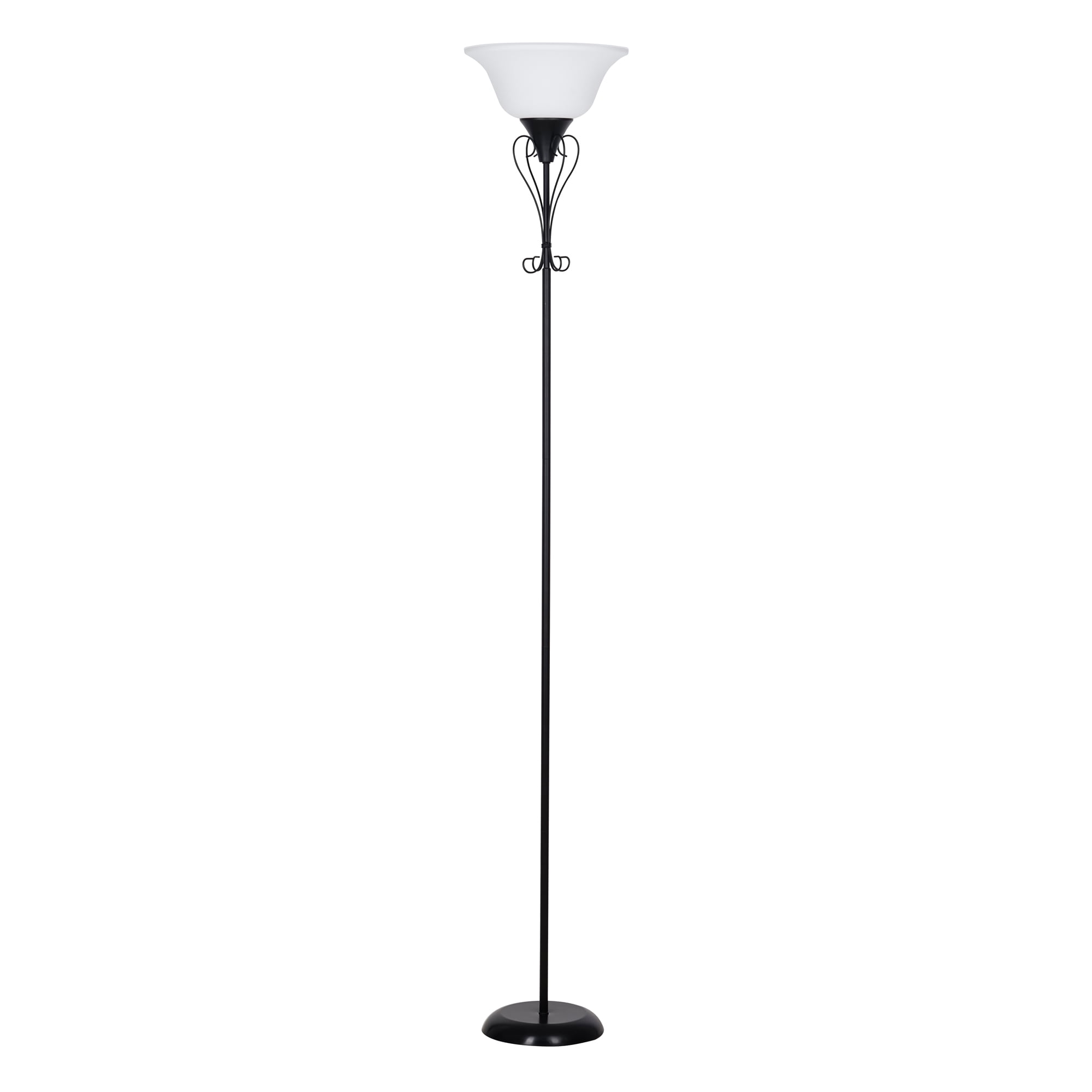 Mainstays Black Iron Scroll Traditional Torchiere Floor Lamp 71"H, LED Bulb Included