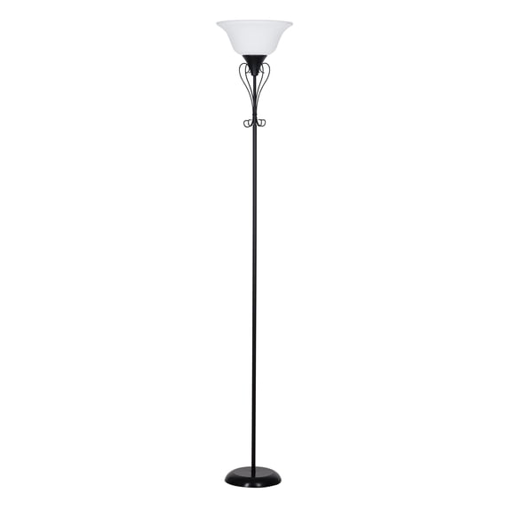 Mainstays Black Iron Scroll Traditional Torchiere Floor Lamp 71"H, LED Bulb Included