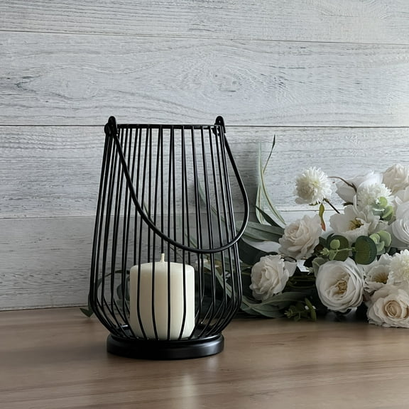Mainstays Black Metal Wire Candleholder Lantern, 10", Medium