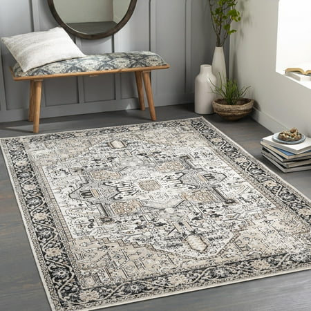 Mainstays Black & Ivory Persian Indoor Area Rug, 5 ft x 7 ft