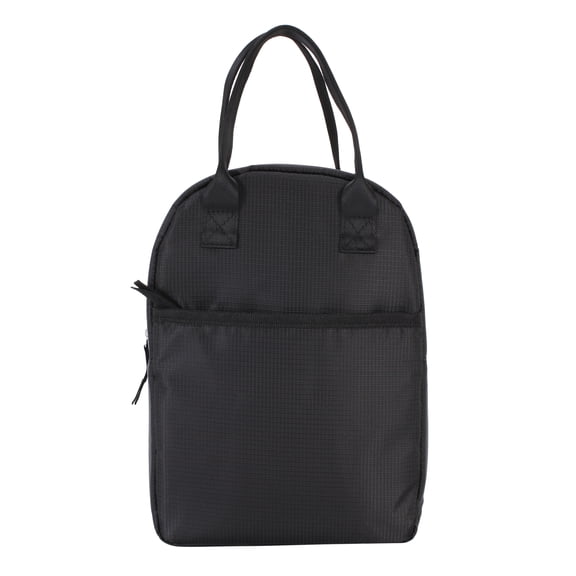 Mainstays Black Reusable Polyester Lunch Bag, Rounded Top, Zippered Main Compartment and Front Pocket