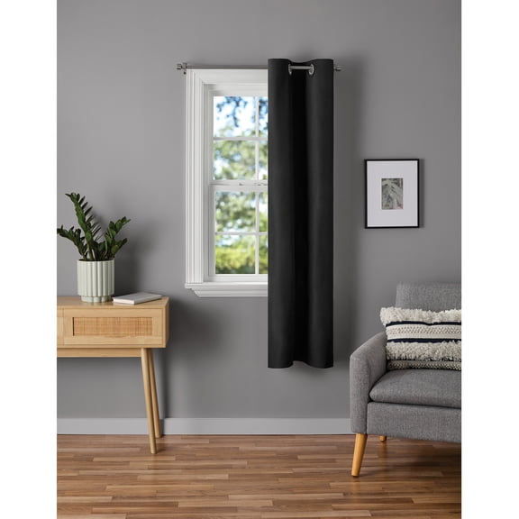 Mainstays Black Solid Blackout Grommet Single Curtain Panel, 30" W x 63" L