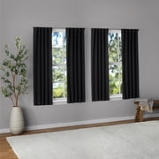 Mainstays Solid Black Blackout Curtain Panel Set with Back Tabs - 4 Pack, 30" x 63"