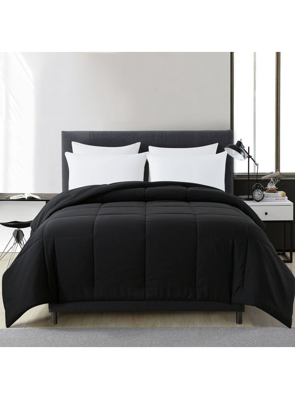 Mainstays Black Solid Print Hypoallergenic Down Alternative Comforter, King