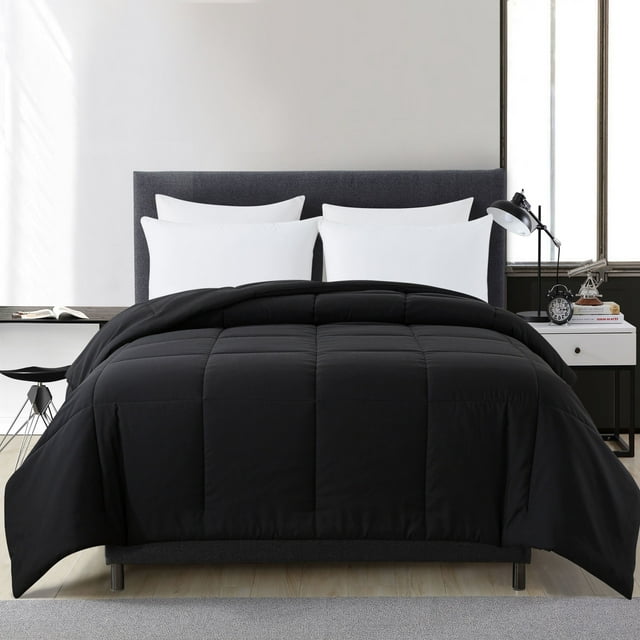 Mainstays Black Solid Print Hypoallergenic Down Alternative Comforter, Twin XL