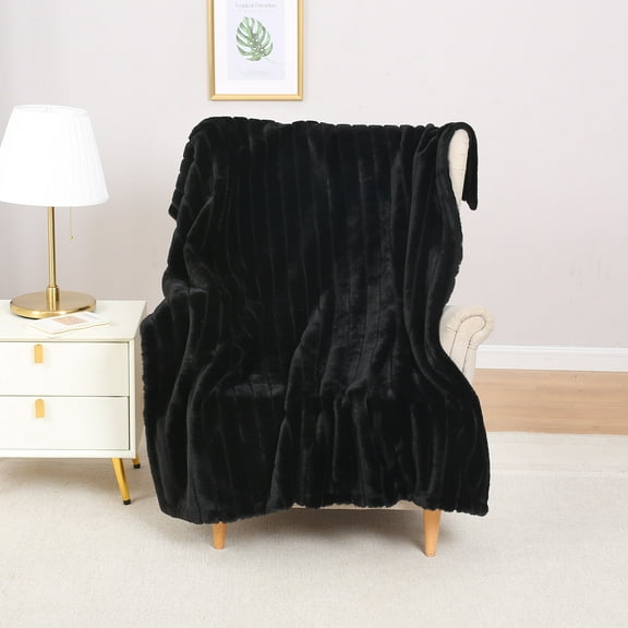 Mainstays Black Stripe Faux Fur Throw, 50" x 60", Adult/Teen