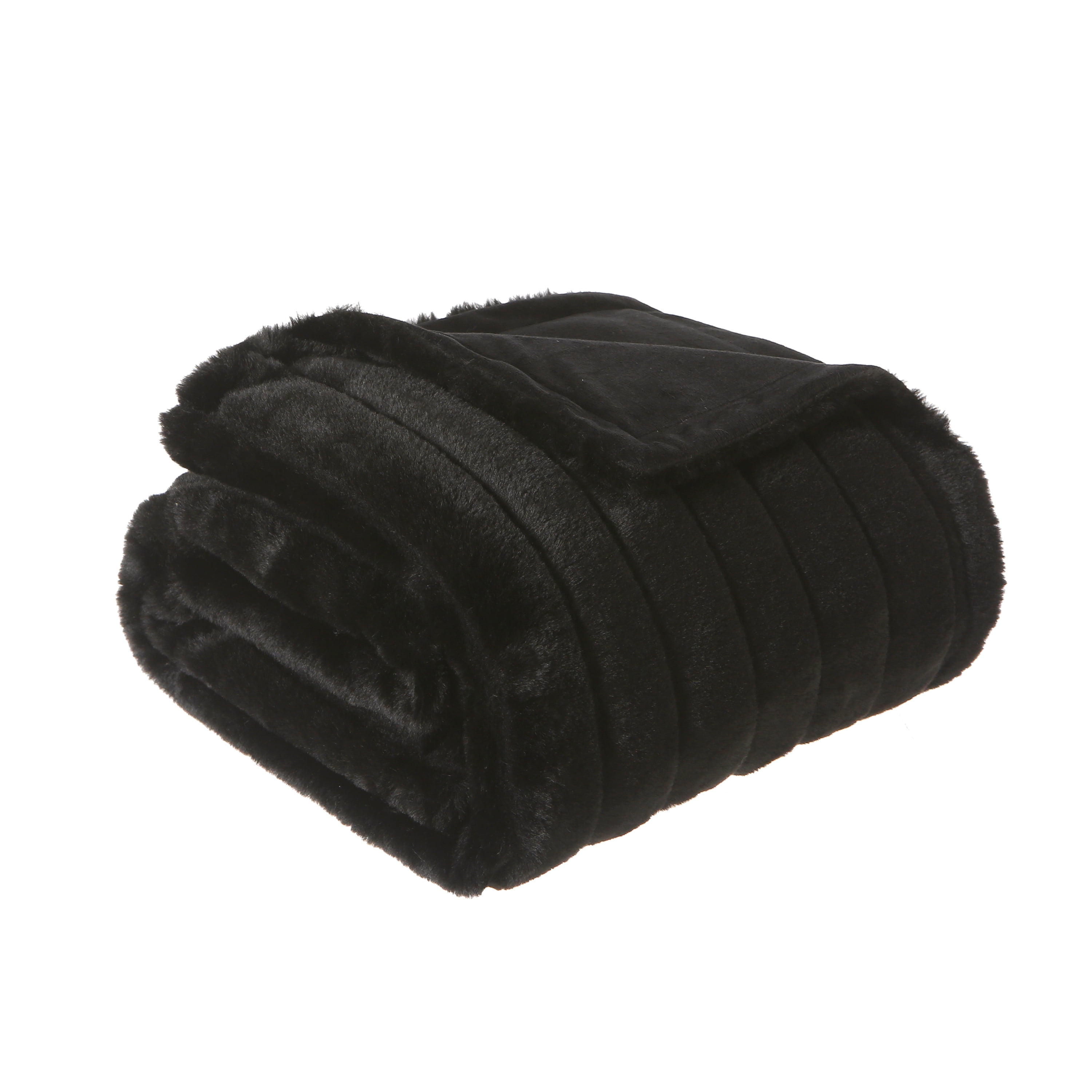 Mainstays Black Stripe Faux Fur Throw, 50" x 60", Adult/Teen