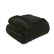 Mainstays Striped Faux Fur Couch Throw Blanket, Black, 50 x 60 in
