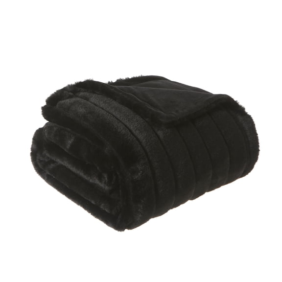 Mainstays Black Stripe Faux Fur Throw, 50" x 60", Adult/Teen