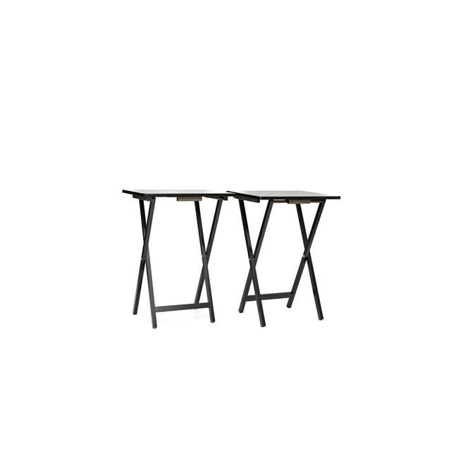 Mainstays Modern Indoor Folding Tray Table Set of 2, Black Finish, Solid Rubberwood, 19 x 14.5 x 26 Inches