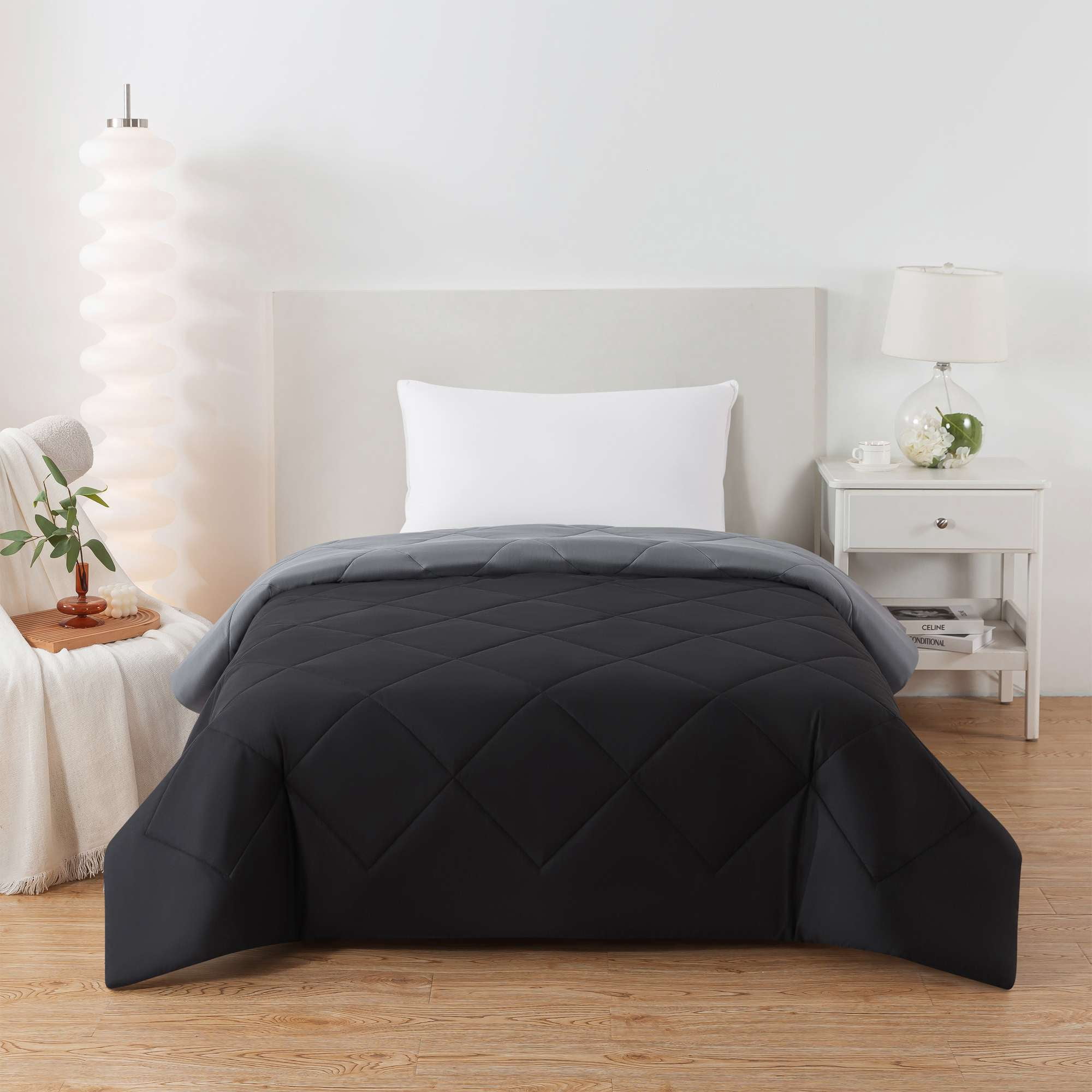 Mainstays Reversible Microfiber Comforter, Black, Twin-XL