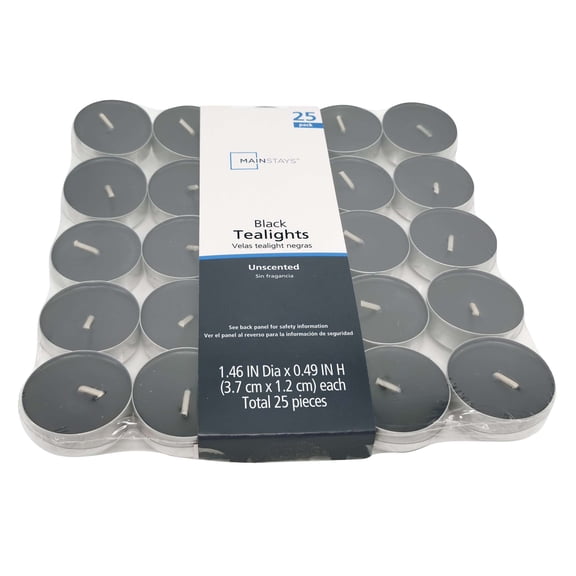 Mainstays Black Unscented Indoor/Outdoor Tealight Candles, 25 Count