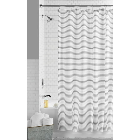 Mainstays Black and White Dotted Stripe Fabric Shower Curtain, 72" x 72"
