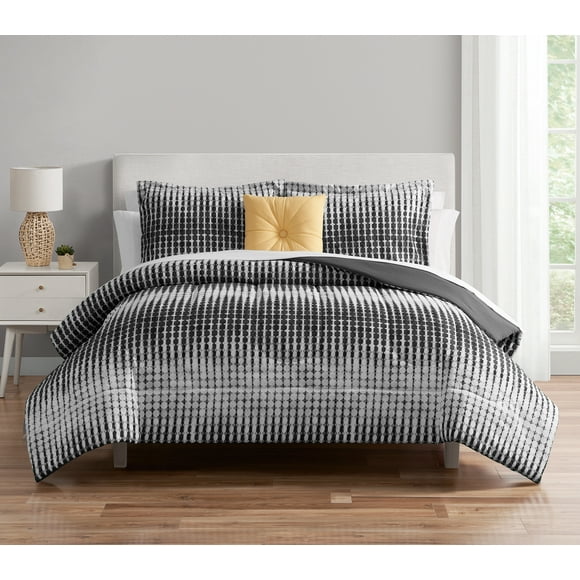 Mainstays Black and White Geo Stripe 10 Piece Bed in a Bag Comforter Set with Sheets, Full