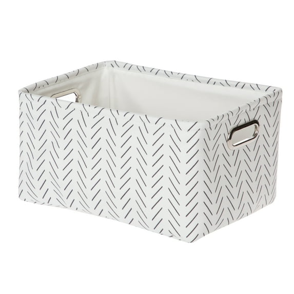 Mainstays Black and White Lines Canvas Fabric Decorative Storage Basket with Handles, 15 in x 8 in x 11 in