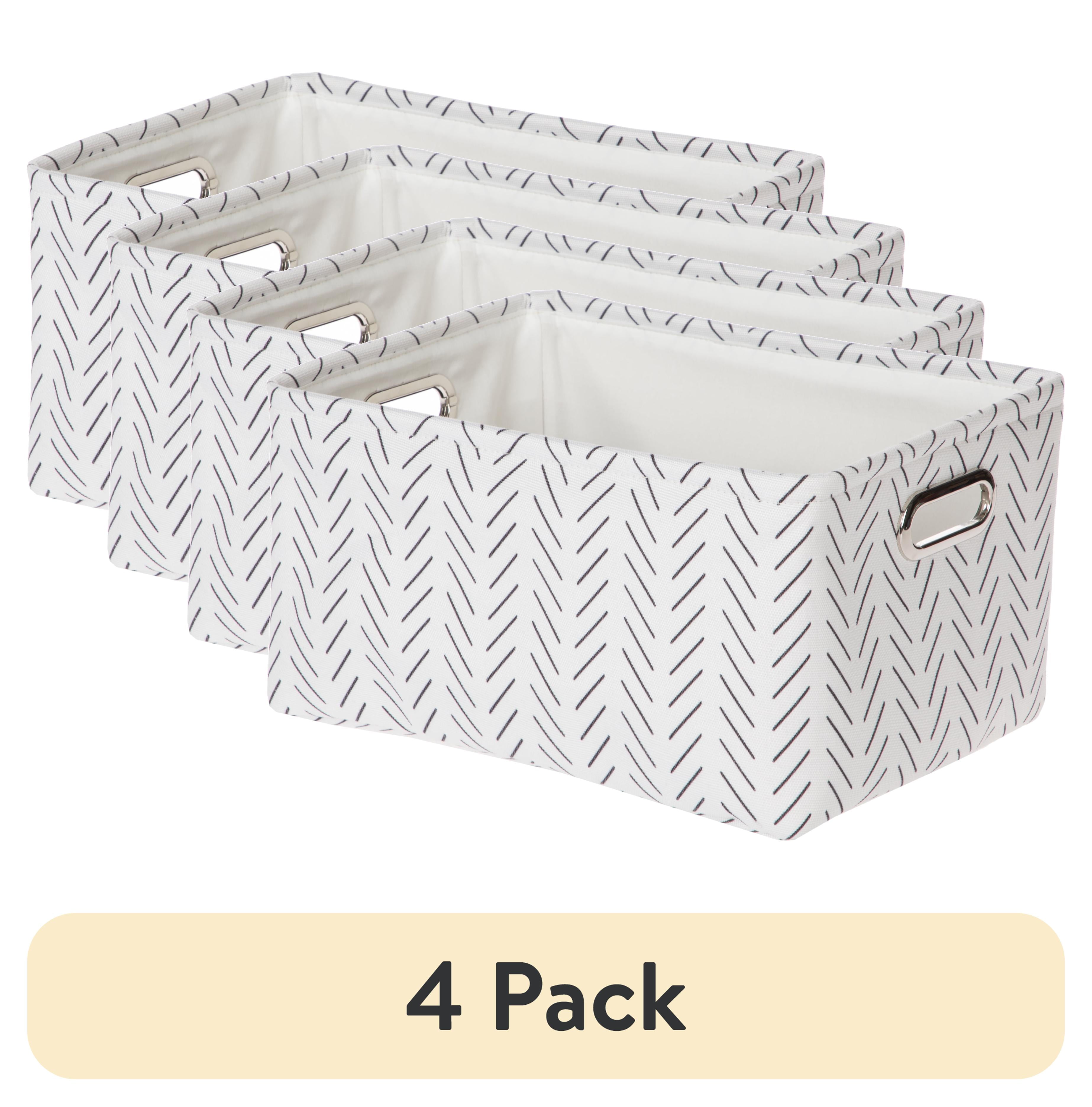 (4 pack) Mainstays Black and White Lines Canvas Storage Basket with Handles  (图1)
