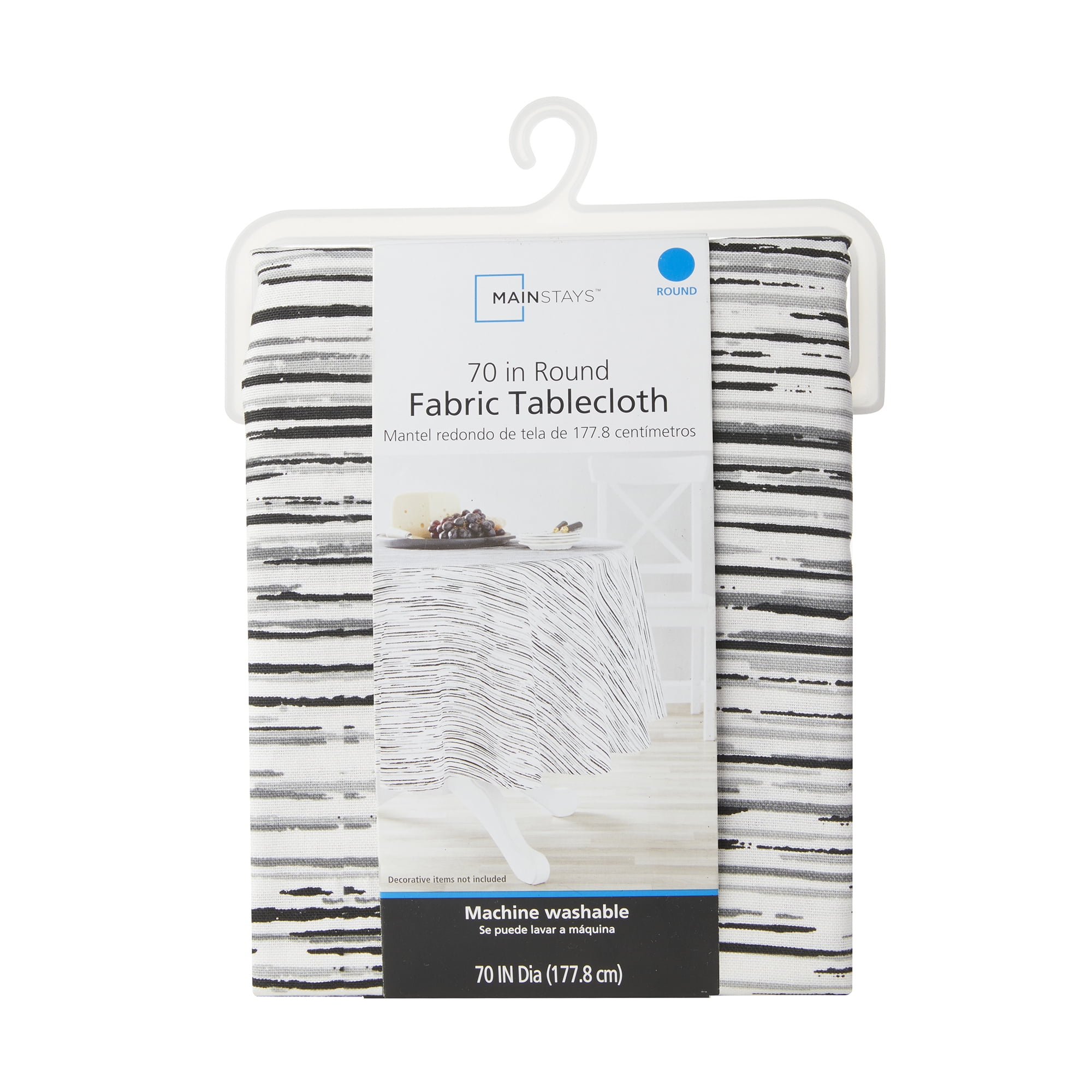 Mainstays Artistic Black and White Striped Tablecloth, Standard Size