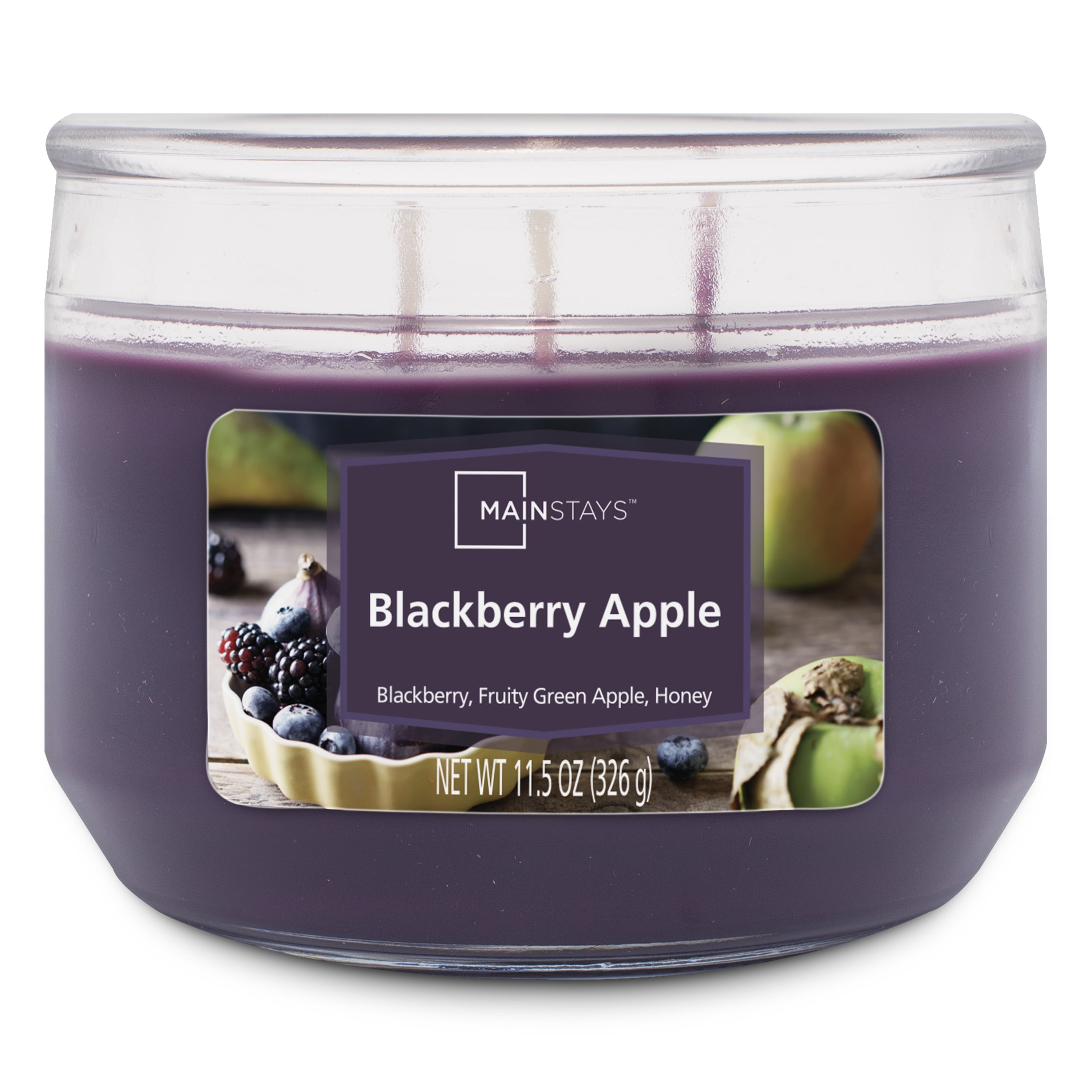 Mainstays Blackberry Apple, Scented 3-Wick, Glass Jar Candle, 11.5 oz