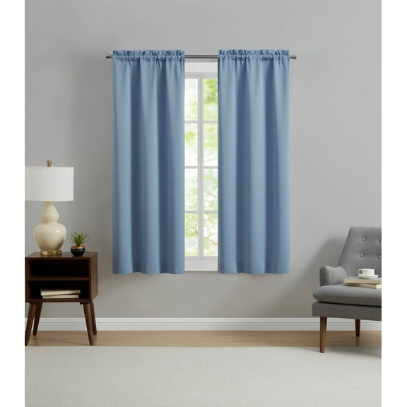 Mainstays Solid Blue Quartz Room Darkening Rod Pocket Panel Pair, 30" x 63"