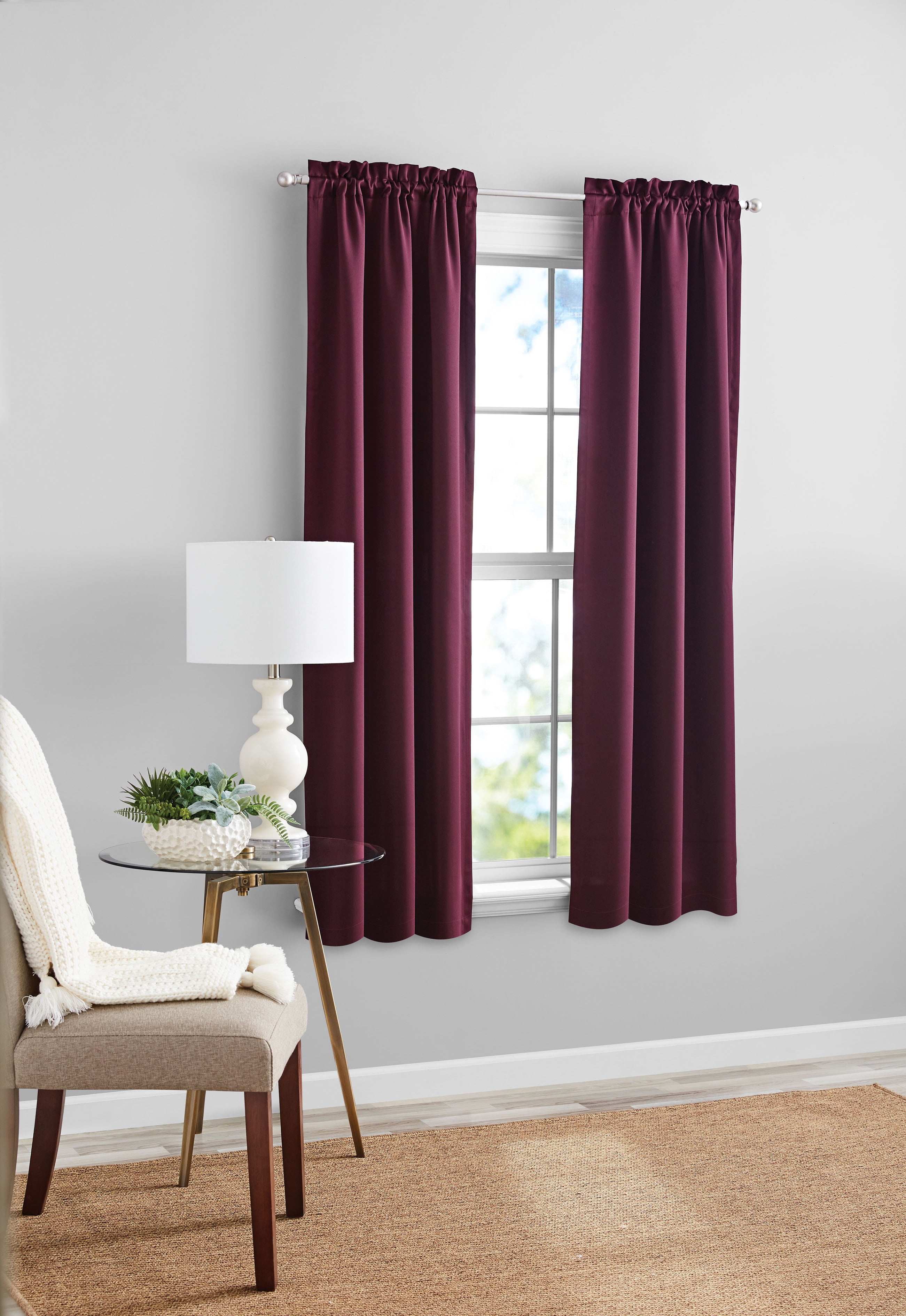 Mainstays Blackout Curtain Panel Pair, Set of 2, Burgundy, 30"W x 63"L