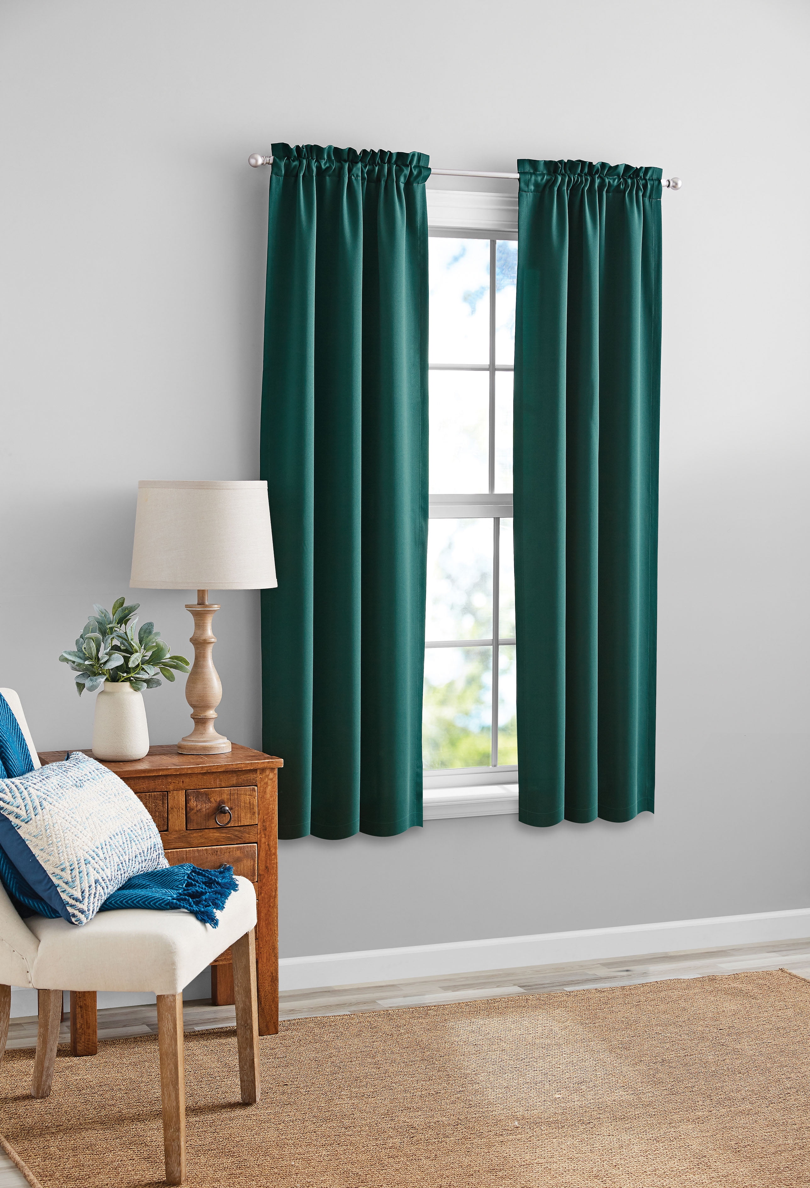 Mainstays Room Darkening Curtain Panel Pair, Rod Pocket, Dark Teal Blue, 30 in x 63 in, 2 Panels