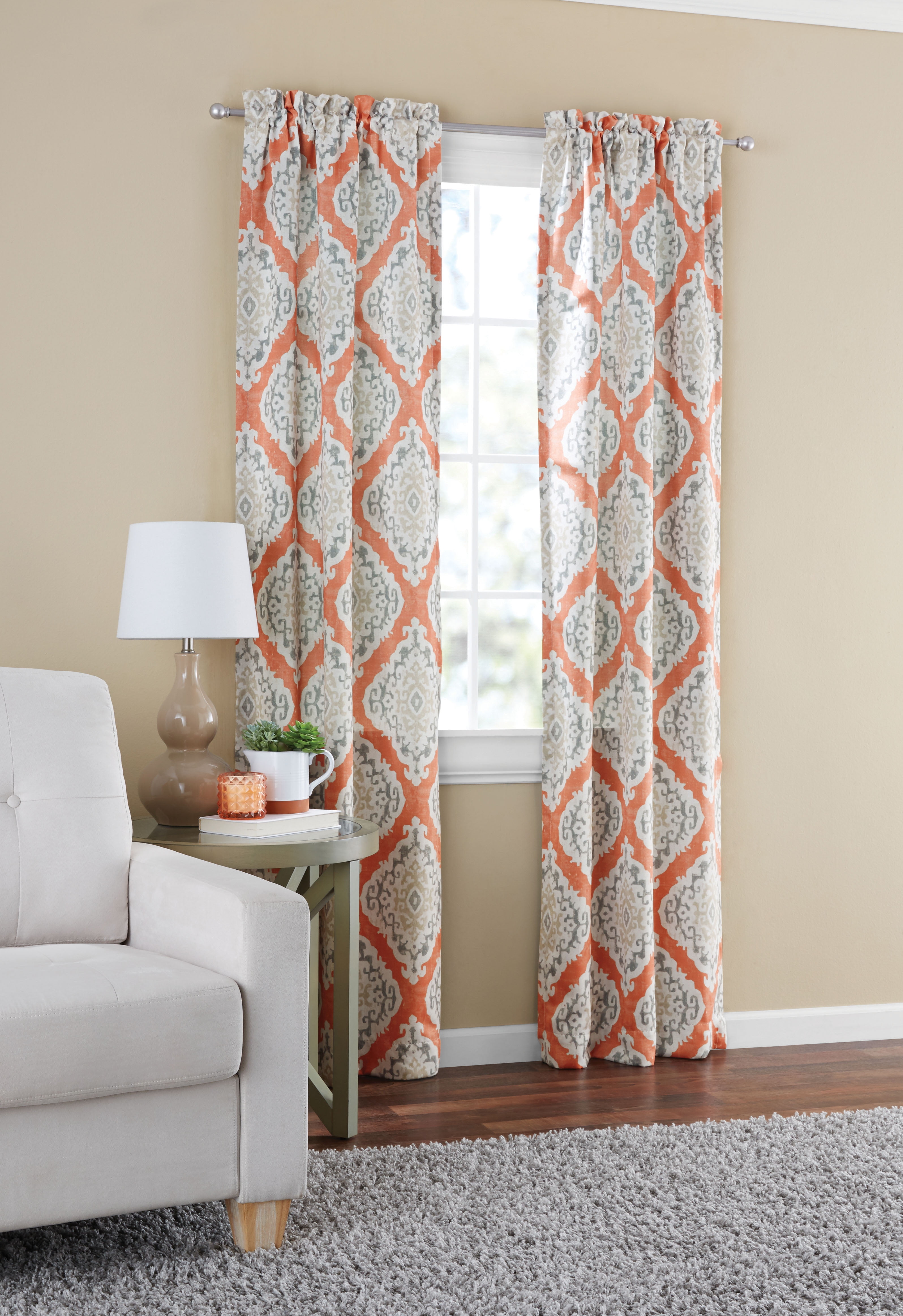 Mainstays Room Darkening Grommet Top Curtain Panel Pair, Set of 2, Ikat Terracotta, 30"W x 84"L
