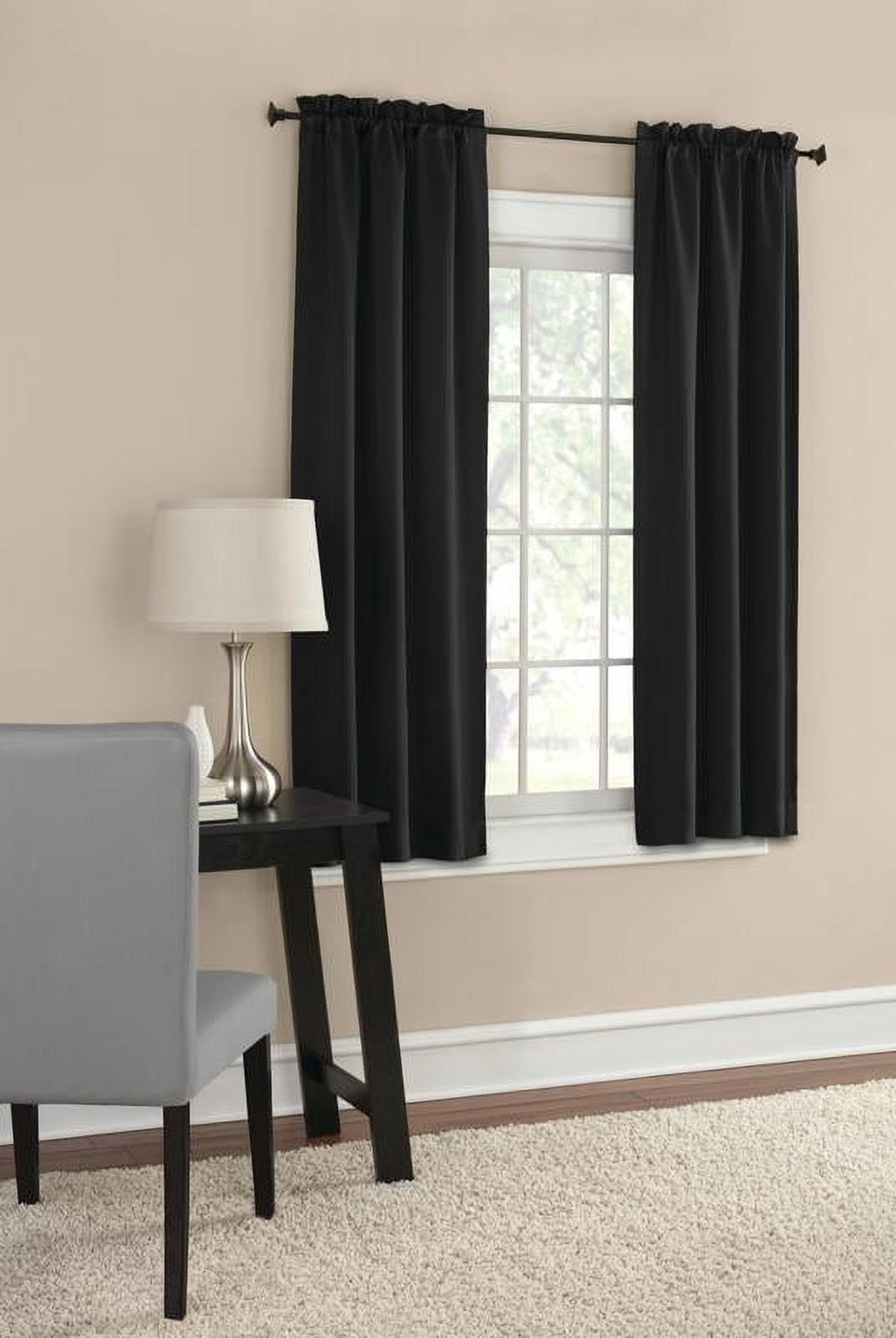 Mainstays Blackout Curtain Panels, Set of 2, Black, 30" W x 63" L