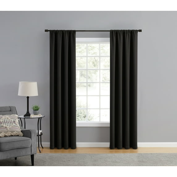 Mainstays Blackout Curtain Panel Pair, Set of 2, Black, 50"W x 84"L